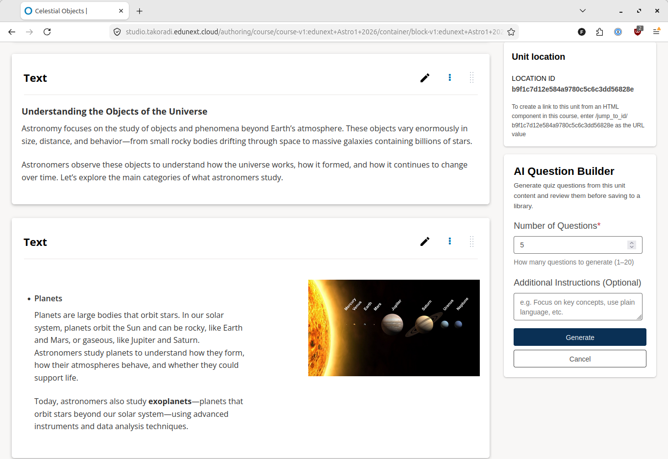 The AI Question Builder tool is shown in the right sidebar in Studio