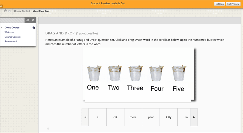 An Open edX platform drag and drop problem shown as part of a course running on a Blackboard system.